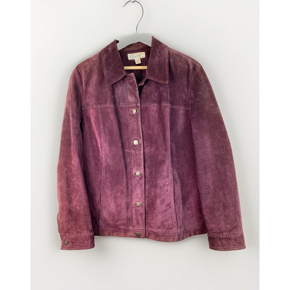 Preview International Women's XL Purple Lined Suede Leather Button Up Jacket